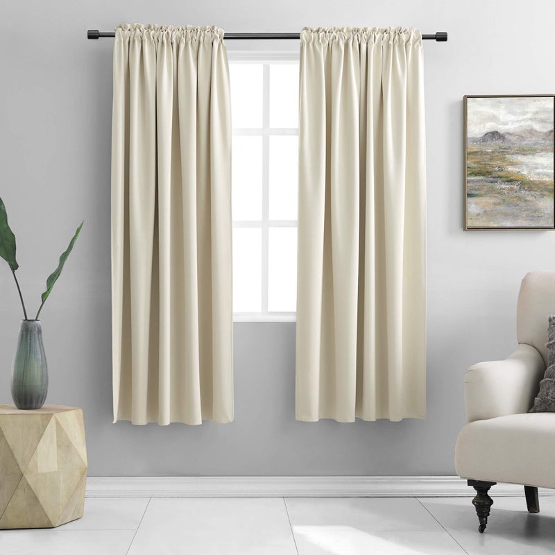 DONREN Cream Beige Room Darkening Curtains for Bedroom 42 x 63 Inch Length Thermal Insulated Rod Pocket Curtains,1 Pair - Image 1